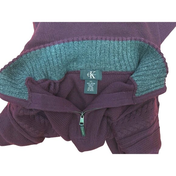 Calvin Klein Mens XL Maroon All Cotton Cable Knit Half Zip Sweater - Picture 11 of 12